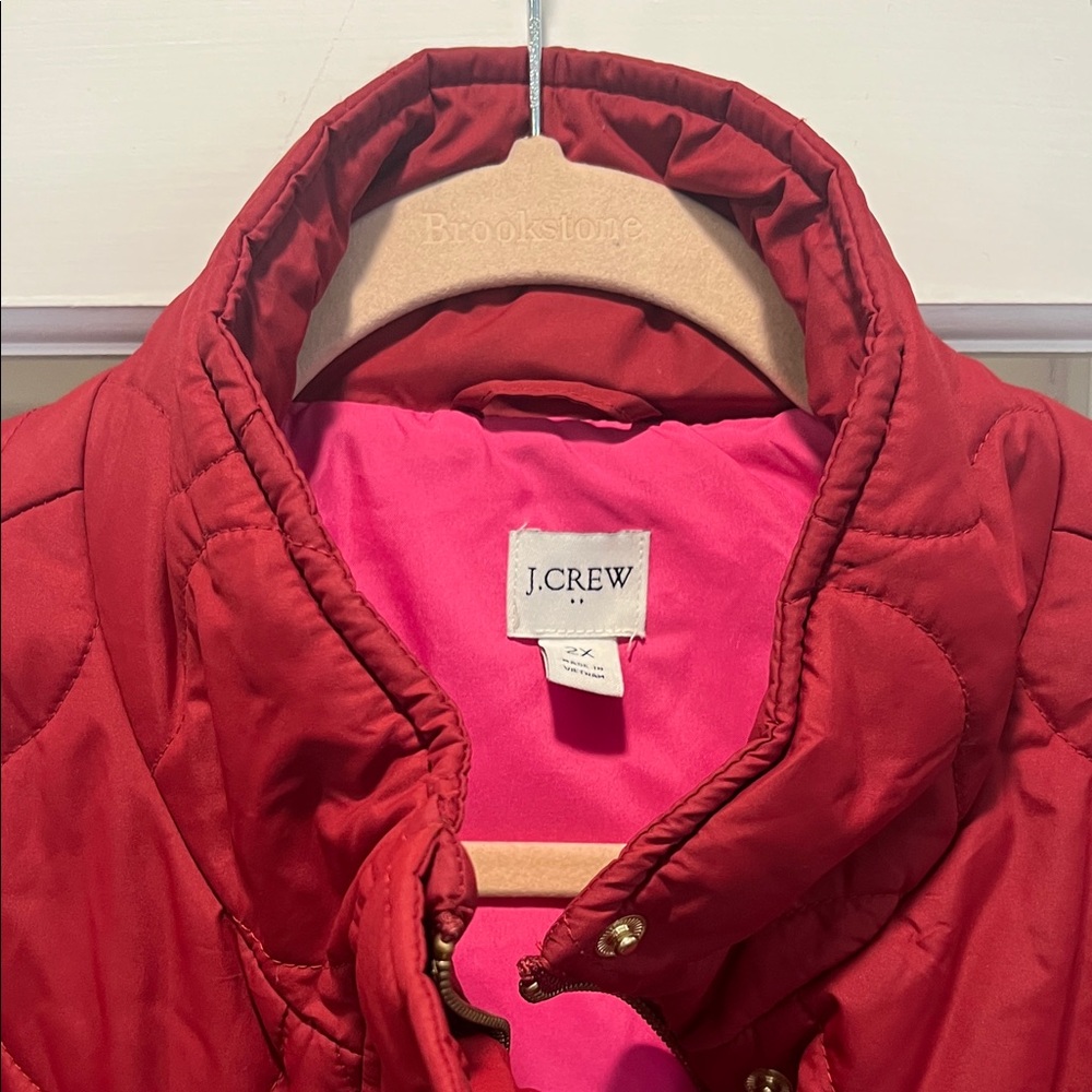 J. Crew Women's Deep Red Quilted Puffer Jacket - Picture 2 of 10